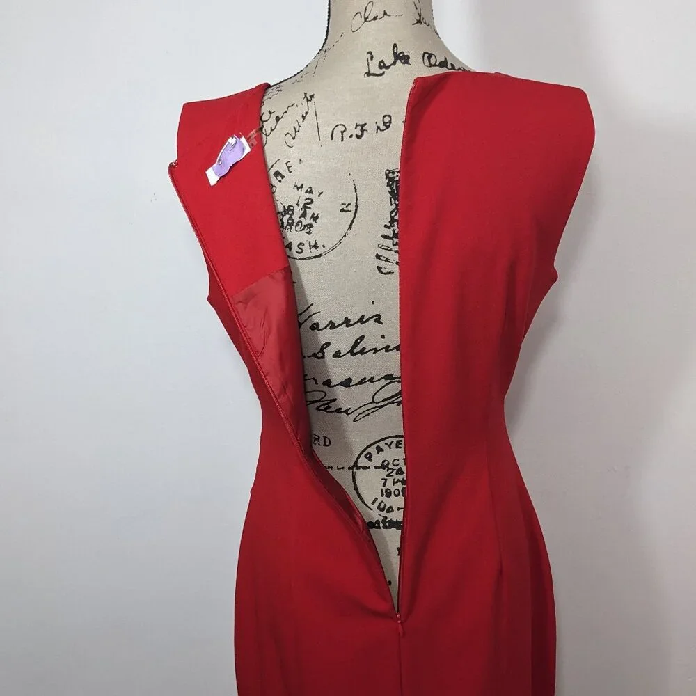 Calvin Klein Women’s Sz 6 Red Sleeveless Sunburst Sheath Dress Style #CD3X1LC7 - Picture 7 of 9